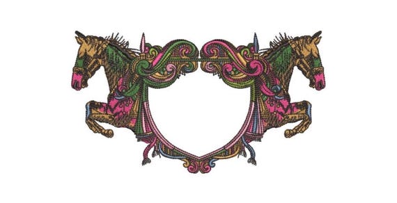 Decorative Horse Monogram Frame - 5x7 inch or 13x18cm hoop - Machine Embroidery - Digital Download