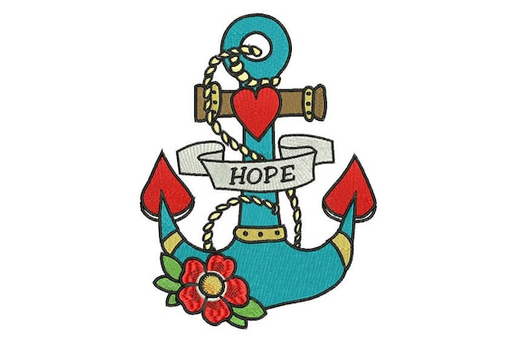 Flower Heart Anchor HOPE Machine Embroidery File design 6x10 inch hoop - Anchor Tattoo