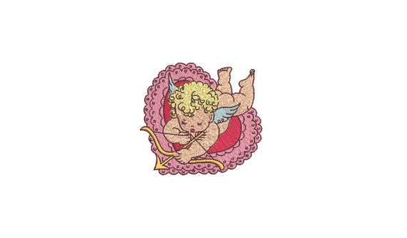 Vintage Cupid Machine Embroidery File design - 4x4 inch - valentines embroidery design - Lace Heart embroidery