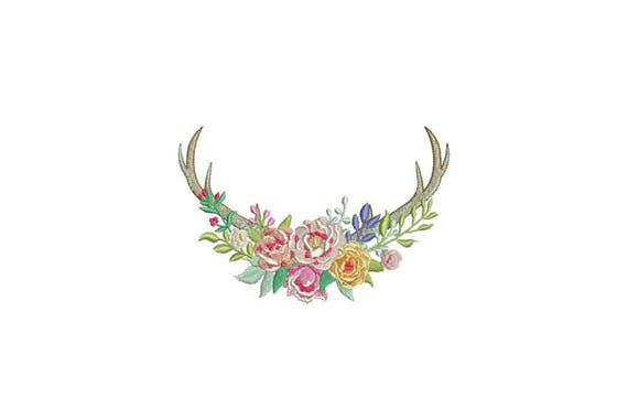 Boho Multicolour Flower Antlers Bohemian Machine Embroidery File design 5x7 inch hoop Flower Antlers