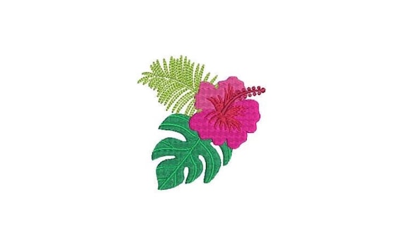 Tropical Hibiscus Flower Arrangement Machine Embroidery File design 4x4 inch hoop