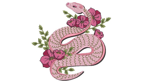 Pink Snake Flowers Embroidery Design -  Urban Machine Embroidery File design - 8x8 inch hoop - instant download