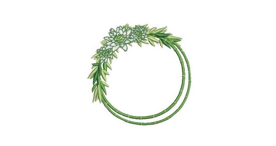 Round Bamboo Monogram Frame -  Machine Embroidery File design -  4x4 hoop - Chinoiserie Embroidery Design