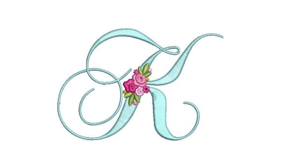 Pretty Rose Script LETTER K  Machine Embroidery File design - 5 x 7 inch hoop - Monogram design