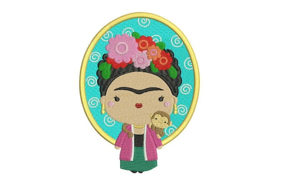 Mexican Girl & Monkey Machine Embroidery File design 5x7 hoop - Embroidery Patch - instant download