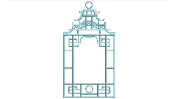 Chinoiserie Chic - Monogram - Temple Big Pagoda Frame - Machine Embroidery File design 7x12 inch hoop