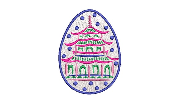 Painted Pagoda Easter Egg - Machine Embroidery File design - 4 x 4 inch hoop - instant download - Chinoiserie Embroidery