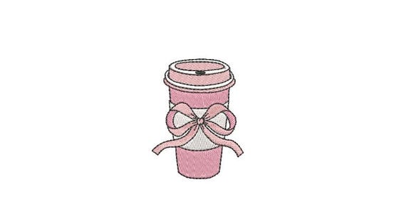 Pink Bow Cup Embroidery - Girly Embroidery File design 3x3 hoop - Coquette Christmas Design