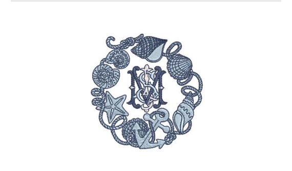 Blue Shell Nautical Wreath Machine Embroidery File design  - 4x4 inch hoop - instant download - Seashell embroidery design