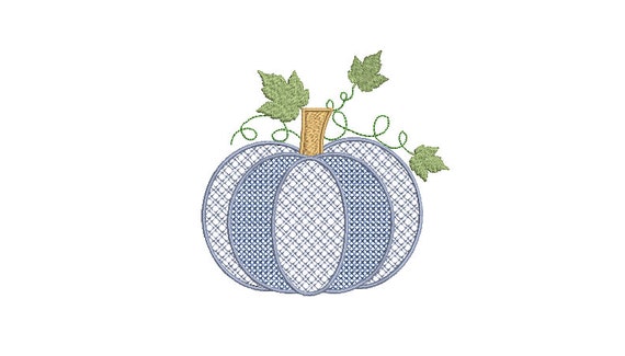 Chinoiserie Chic - Blue Plaid and Cross Stitch Pumpkin Machine Embroidery design - 5x7 hoop - instant download