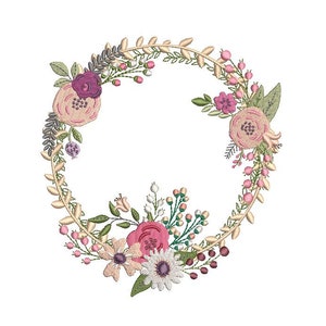 Pink Boho Wreath Embroidery -  Wreath Machine Embroidery File design - 5x7 inch hoop - instant download
