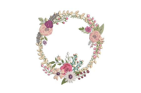 Pink Boho Wreath Embroidery -  Wreath Machine Embroidery File design - 5x7 inch hoop - instant download