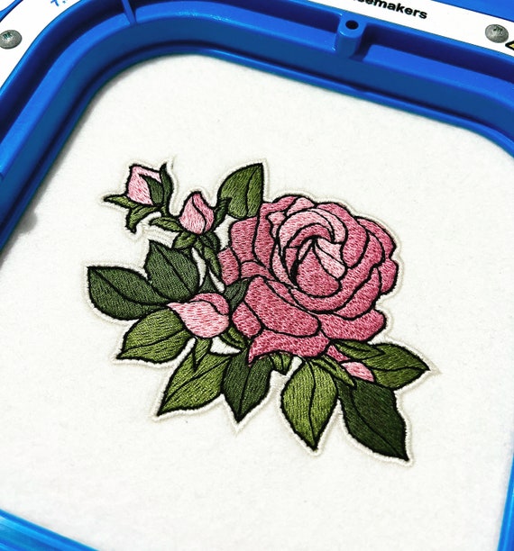 Rose and Buds Machine Embroidery Patch Design - File design 4 x 4 inch hoop - Instant Download - Makes a great patch