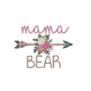 Mama Bear Embroidery Design -Boho Flower Arrow Machine Embroidery File design - 4x4 inch hoop