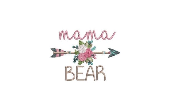 Mama Bear Embroidery Design -Boho Flower Arrow Machine Embroidery File design - 4x4 inch hoop