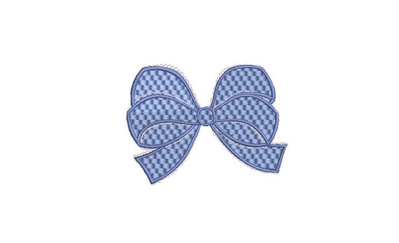 Blue Gingham Bow Machine Embroidery File design - 4 x 4 inch hoop  - Hamptons Style - Monogram Design