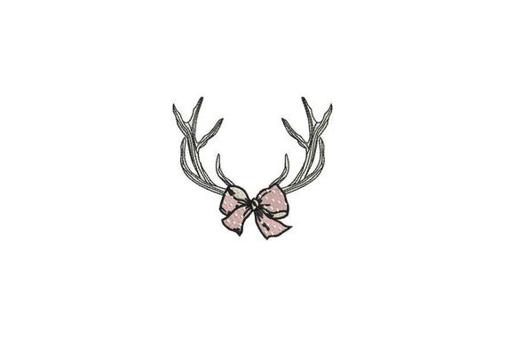 Antlers With Bow - Machine Embroidery File design - 4x4 inch hoop
