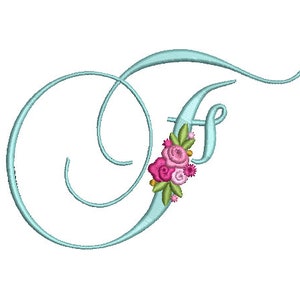 Pretty Rose Script LETTER F Machine Embroidery File design - 5 x 7 pulgadas hoop - Monogram design