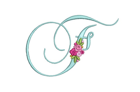 Pretty Rose Script LETTER F  Machine Embroidery File design - 5 x 7 inch hoop - Monogram design