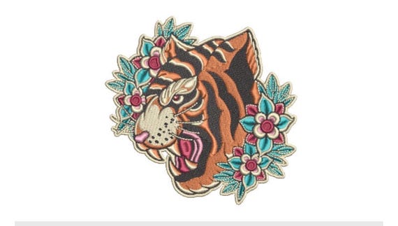 Tiger Flowers Embroidery Design - Tiger & Flowers Urban Modern Machine Embroidery File design - 5x7 inch hoop - instant download