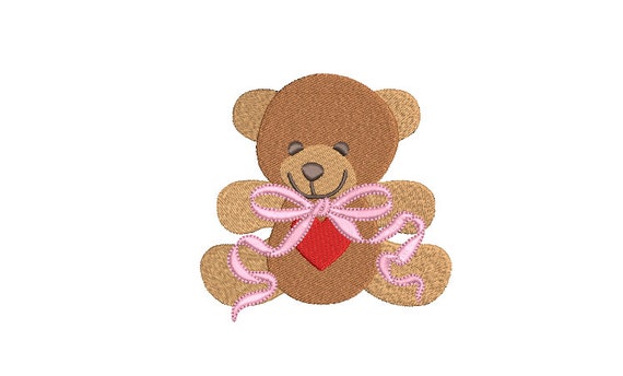 Heart Bow Teddy Bear Machine Embroidery File design 4x4 inch hoop Instant download - Teddy Bear Design