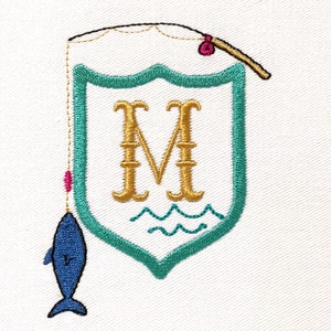 Fishing Crest Machine Embroidery File design 4x4 inch hoop - Monogram Frame