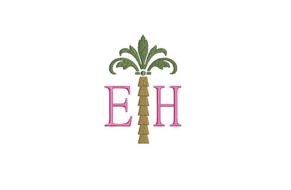 Classic Palm Tree Machine Embroidery File design - 4 x 4 inch hoop - Palm Silhouette - Monogram Embroidery