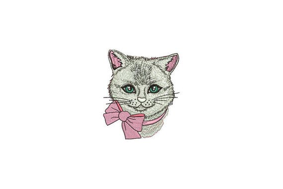 Machine Embroidery Kitty with Bow Machine Embroidery File design 4 x 4 inch hoop