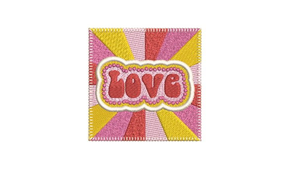 Love Square Patch Machine Embroidery File design - 4x4 inch hoop  -instant download - Embroidery Design - Heart Embroidery