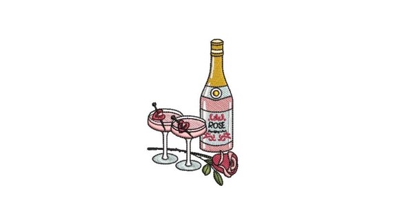 Rose and Glasses Machine Embroidery Design - 4x4 inch hoop - Wine Bottle Embroidery File - Digital Download