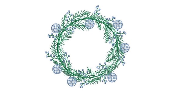 Blue Ornament Wreath Embroidery - Machine Embroidery File - design 5x7 inch hoop - Chinoiserie Monogram frame