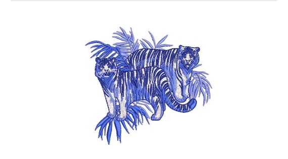 Blue Tigers Embroidery Design - Tiger Machine Embroidery File design - 5x7 inch hoop - instant download