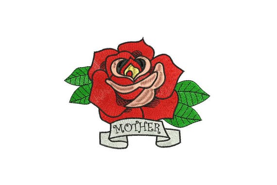 Rose Embroidery - Retro Mother Rose Tattoo Machine Embroidery File design 6 x 10 inch hoop