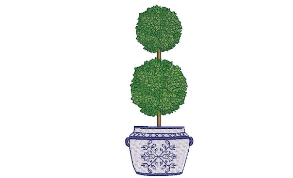 Chinoiserie Embroidery - Double Topiary Tree - Hamptons Pot Plant - Machine Embroidery File design - 5x7 inch hoop - Instant Download