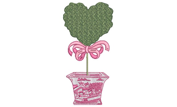 Chinoiserie Heart Topiary Tree Embroidery Design -  Machine Embroidery File design - 5 x 7 inch hoop - Instant Download