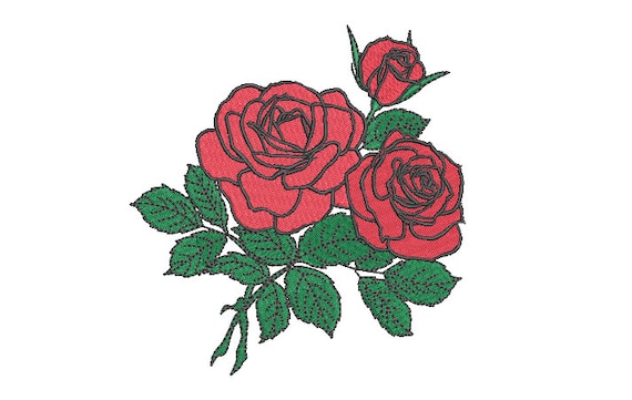 Red Roses Machine Embroidery File design - 5 x 7 inch hoop - Instant download
