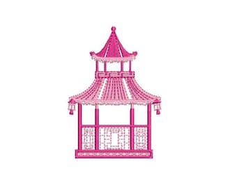 Pagoda Embroidery Design - Chinoiserie Chic Design - 4x4 inch hoop - Machine Embroidery Design