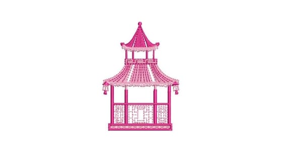 Pagoda Embroidery Design - Chinoiserie Chic Design - 4x4 inch hoop - Machine Embroidery Design