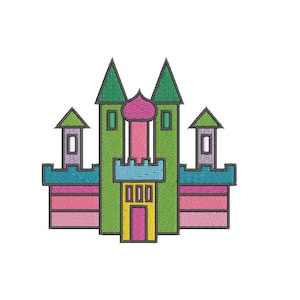 Rainbow Castle Embroidery - Machine Embroidery File design- 4 x 4 inch hoop - Instant Download