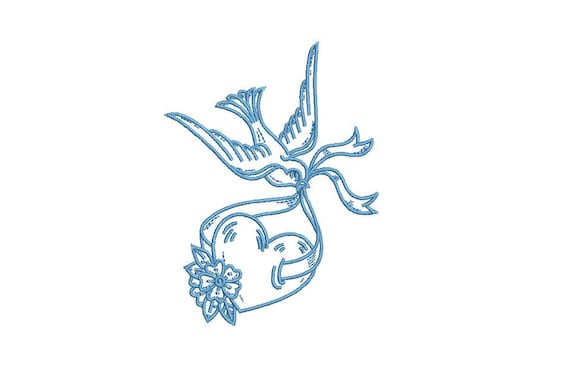 Swallow Ribbon Heart Machine Embroidery File design 4 x 4 inch hoop - Instant Download  - Monogram Frame