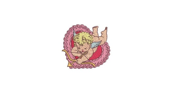 Vintage Cupid Machine Embroidery File design - 4x4 inch - valentines embroidery design - Lace Heart embroidery