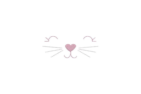 Easy In The Hoop Hand stitched Look Kitty Face Small Machine Embroidery File design 5x7 inch ITH instant download