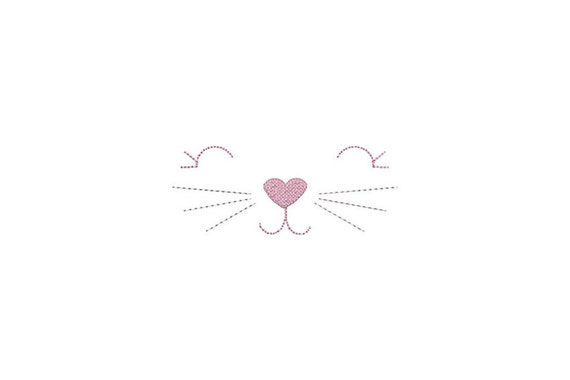 Easy In The Hoop Hand stitched Look Kitty Face Small Machine Embroidery File design 5x7 inch ITH instant download