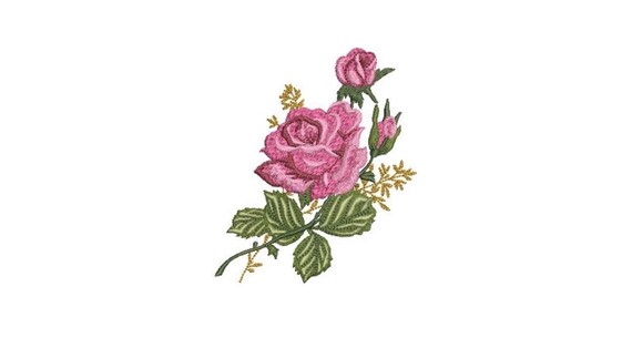 Pink Stem Rose Machine Embroidery File design  - 4 x 4 inch hoop embroidery design -  Rose Embroidery Download