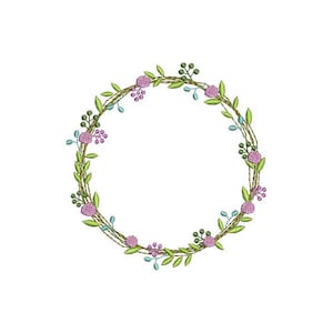 Wreath Embroidery - Lavender Wreath Machine Embroidery File design 5x7 inch hoop