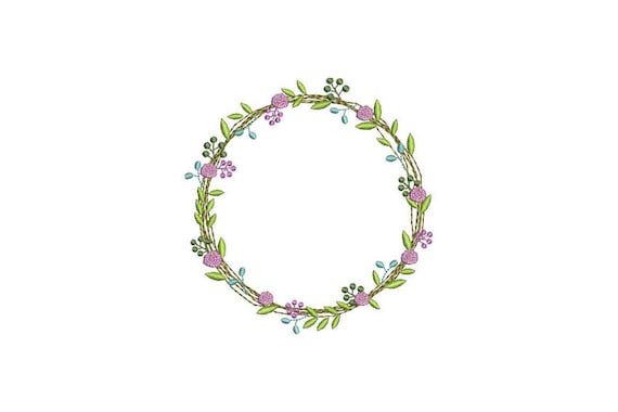 Wreath Embroidery - Lavender Wreath Machine Embroidery File design 5x7 inch hoop