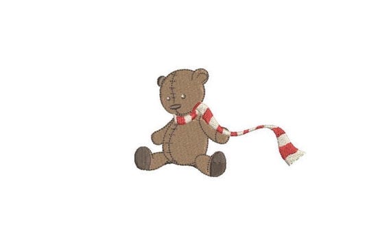 Teddy Bear Scarf embroidery - Machine Embroidery File design - 4x4 inch hoop - Instant download Embroidery File