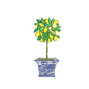 Chinoiserie Lemon Tree - Machine Embroidery File design - 4 x 4 inch hoop - Topiary Tree - Lemon embroidery Design