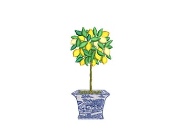 Chinoiserie Lemon Tree - Machine Embroidery File design - 4 x 4 inch hoop - Topiary Tree - Lemon embroidery Design