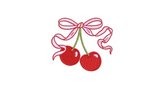 Ribbon Bow Cherries Embroidery Design - Machine Embroidery Instant Download File - Cherries Coquette Bow - 4x4 inches